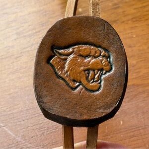 Leather Mens Bolo Tie Brown Cougar Western Southwestern
